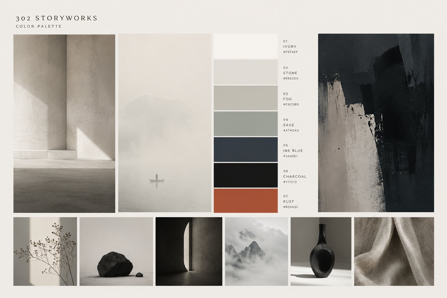 Mood board of tonal references and material studies