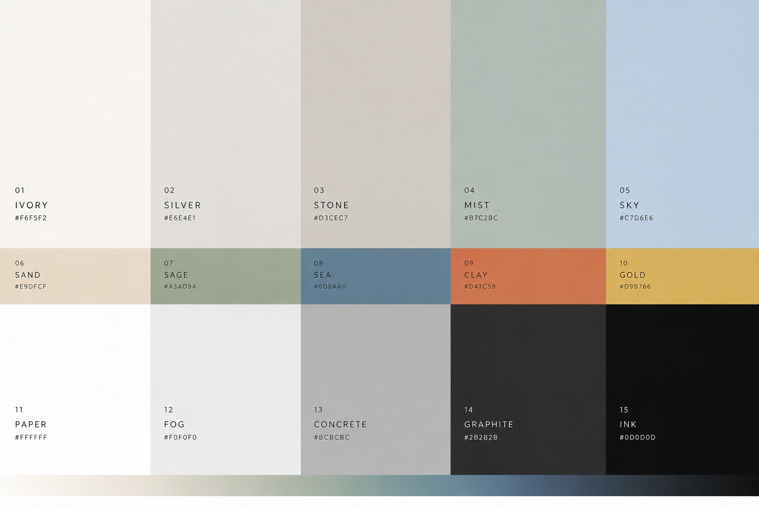 Defined studio colour palette with named swatches